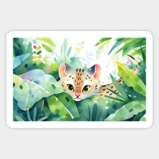 Whimsical Jungle Cat Watercolor Illustration Sticker